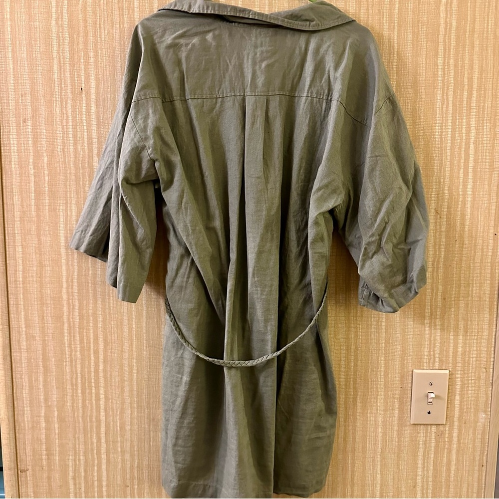 NWT New H&M Linen-Blend Shirt Dress Dusty Green Large L - Picture 4 of 4